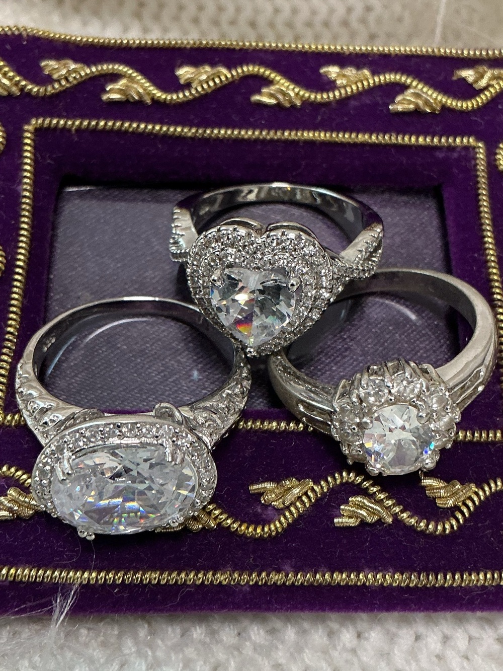 Bundle of .925 CZ Halo Faceted Cocktail Rings size 8 & 9